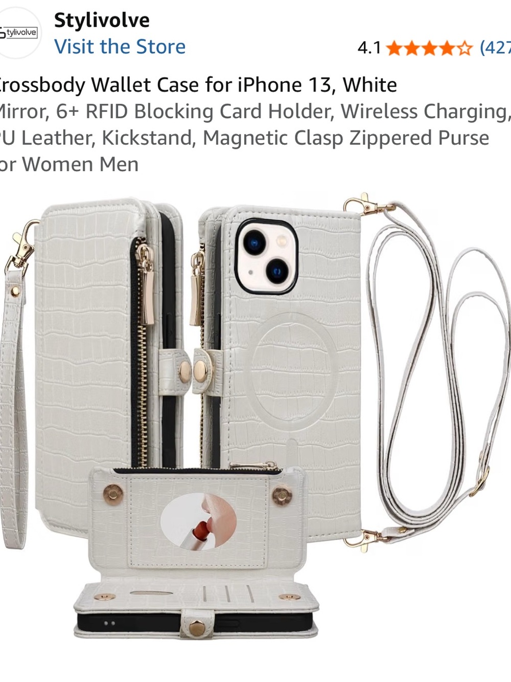 Stylivolve White Croc Crossbody Wallet Phone Case